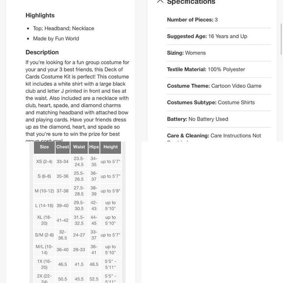 Ace of Spades women’s Fun World costume size medium large 10-14 Halloween NWT - Picture 7 of 7